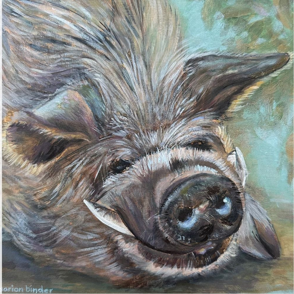 Fuzzy the Big Pig - Art Greeting Card